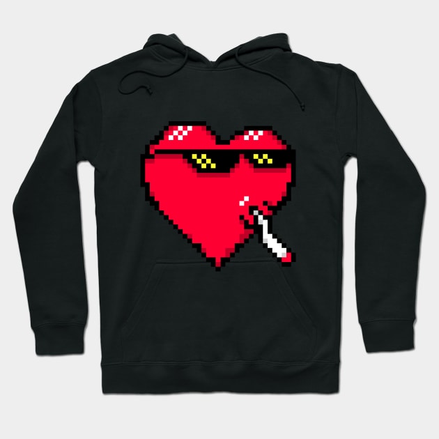 Red Heart with Meme Glasses Hoodie by Starart Designs